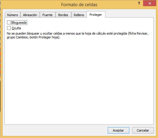 Formato de celdas ficha proteger (Bloqueada)