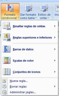 Opciones del formato condicional