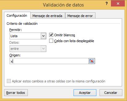 Venta de validación de datos Excel