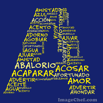 Letra A construída con palabras que comienzan por A