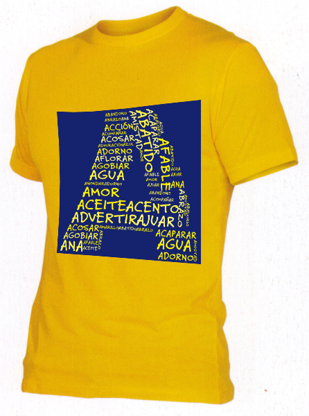 Camiseta amarilla con palabras que comienzan por A
